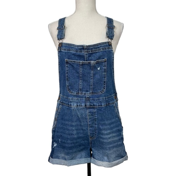 No Boundaries Distressed Blue Stretch Denim Bib Overalls Shortalls Size XL - Picture 7 of 14